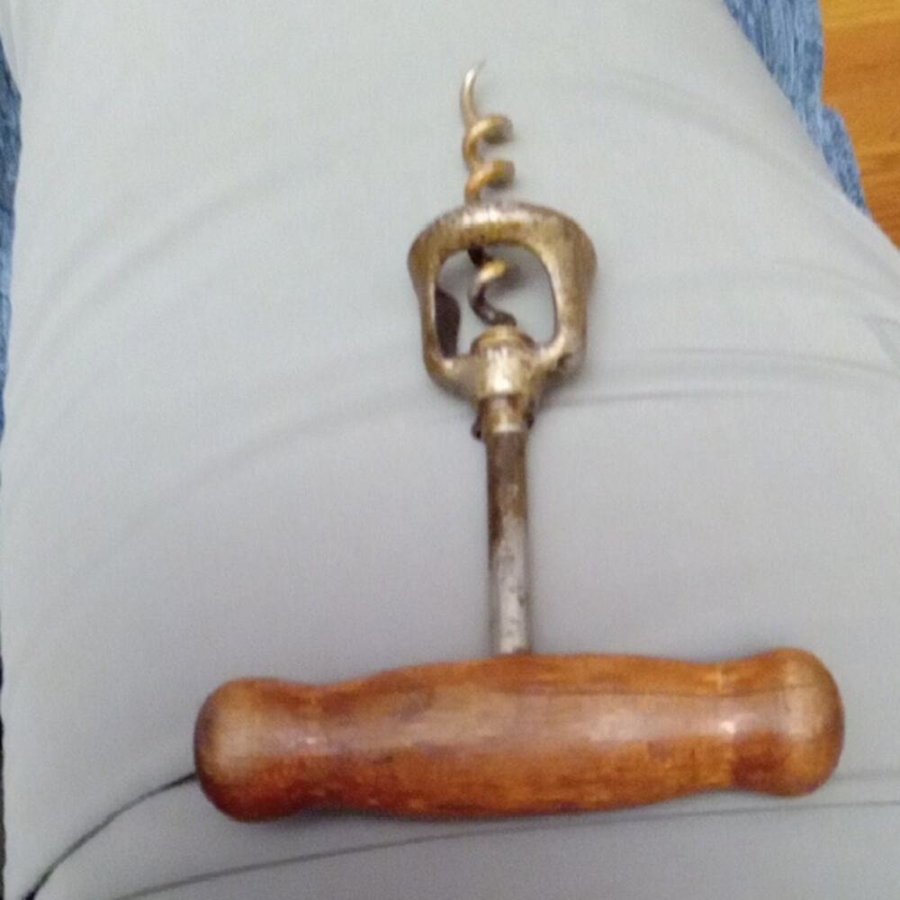 Vintage Wooden Handle Metal Corkscrew